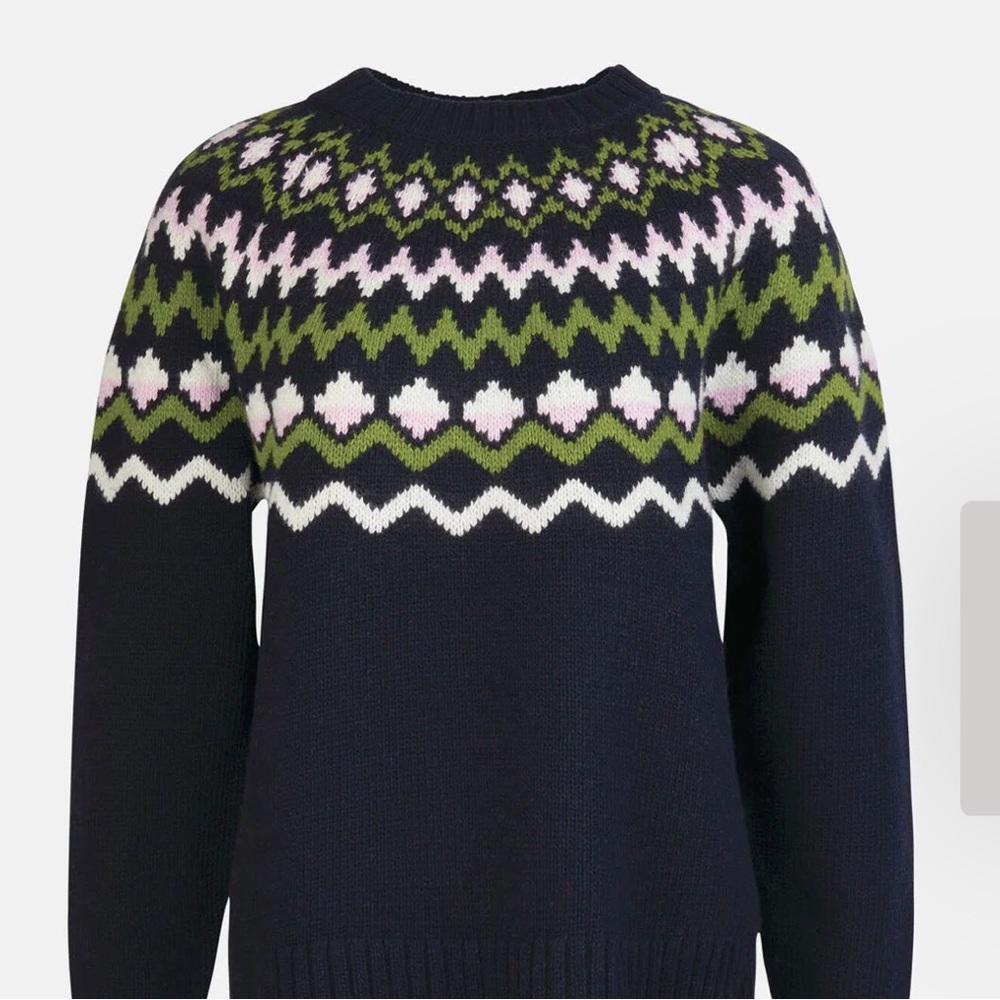 NWT Barbour Fair isle Navy and Green Patterned Crew Neck Sweater